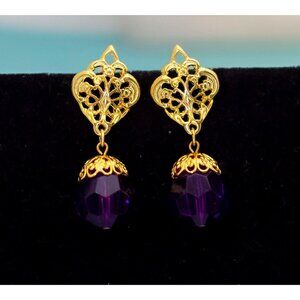 Vintage Queen Royal Purple Crystal Dangle  Earrings - E6
